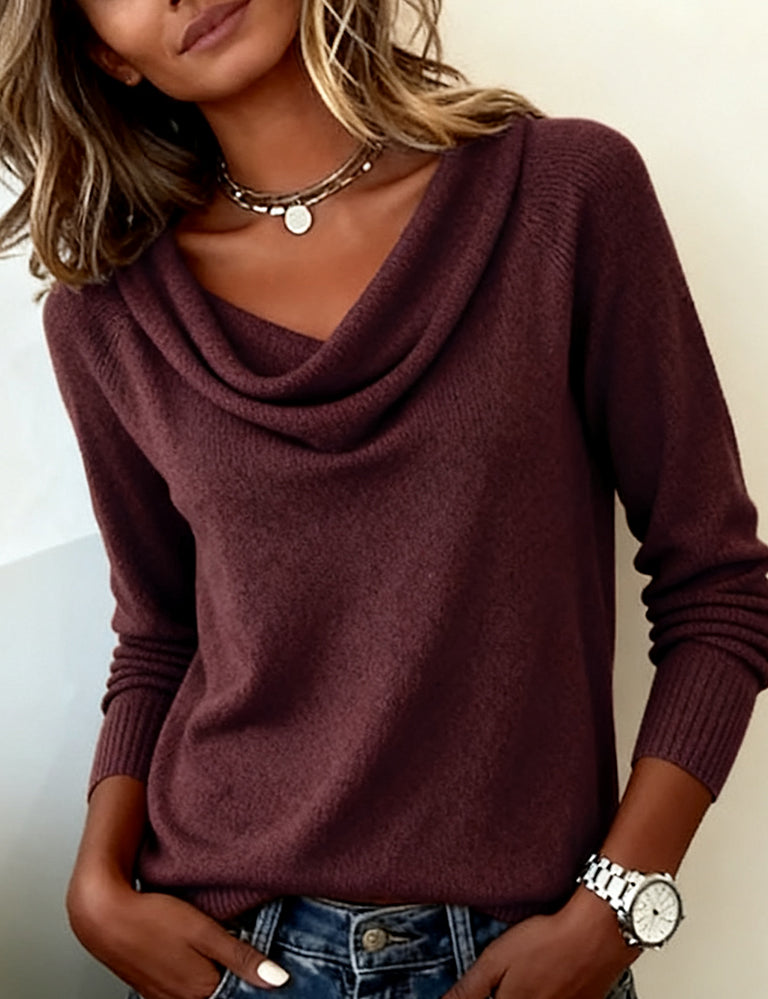 Damen Pullover mit Wasserfall-Ausschnitt und langen Ärmeln - 6 - Annoboutique