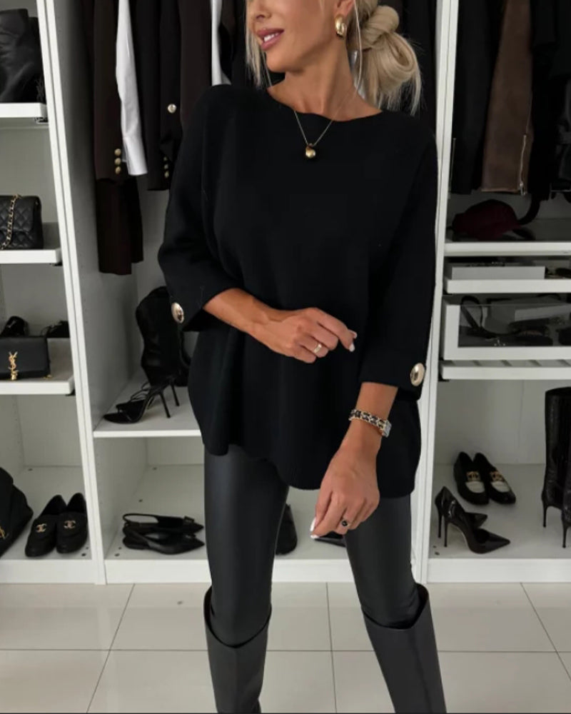 Pullover Damen mit Rundhalsausschnitt und modischen Knopfdetails - 5 - Annoboutique