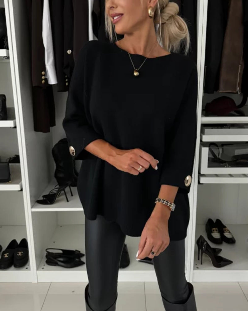 Pullover Damen mit Rundhalsausschnitt und modischen Knopfdetails - 7 - Annoboutique