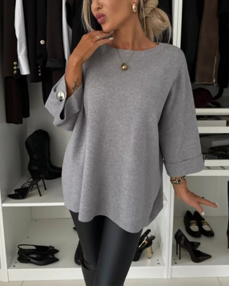 Pullover Damen mit Rundhalsausschnitt und modischen Knopfdetails - 8 - Annoboutique