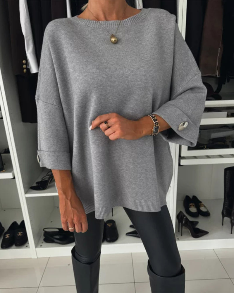 Pullover Damen mit Rundhalsausschnitt und modischen Knopfdetails - 10 - Annoboutique
