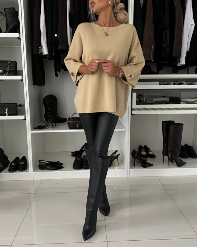 Pullover Damen mit Rundhalsausschnitt und modischen Knopfdetails - 12 - Annoboutique
