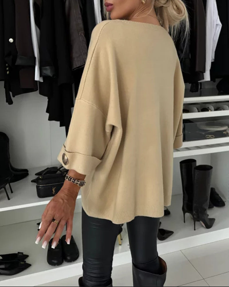 Pullover Damen mit Rundhalsausschnitt und modischen Knopfdetails - 13 - Annoboutique