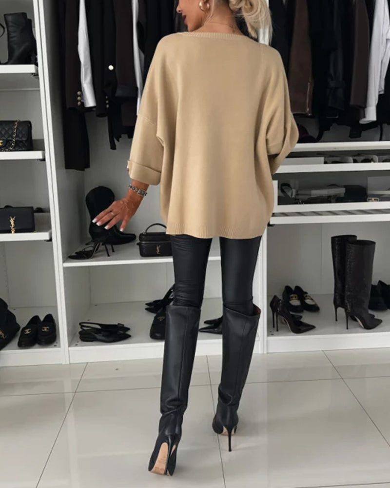 Pullover Damen mit Rundhalsausschnitt und modischen Knopfdetails - 14 - Annoboutique