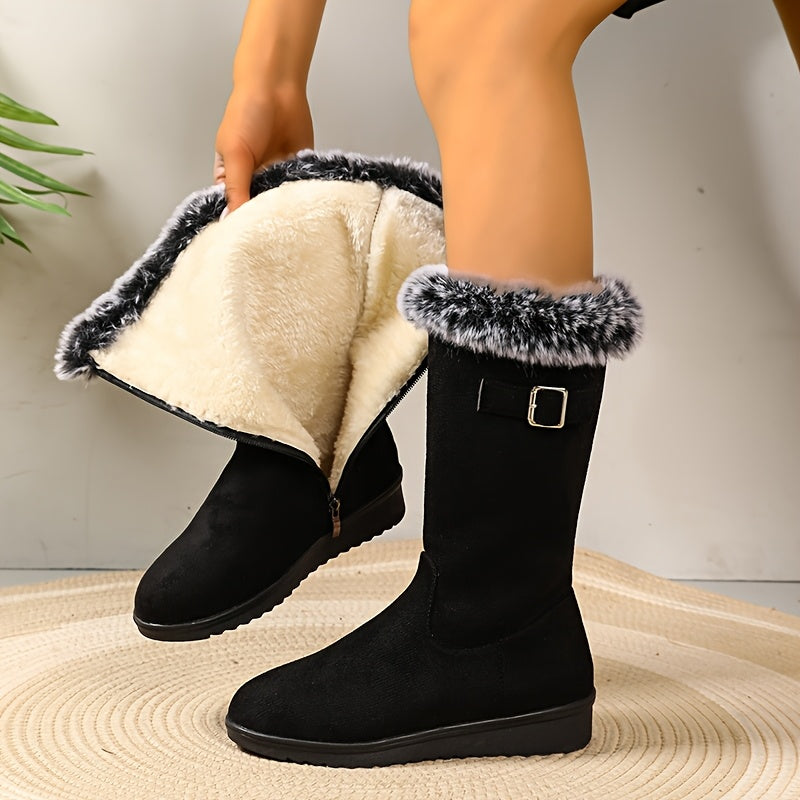 Schwarze Damenstiefel mit Kunstfellkragen und praktischem Reißverschluss - 1 - Annoboutique