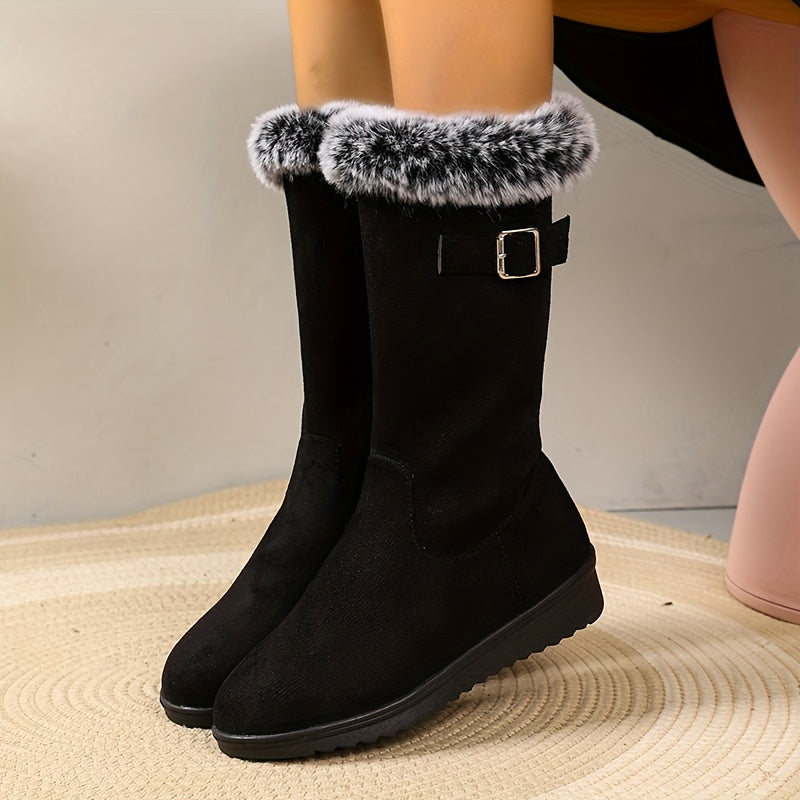Schwarze Damenstiefel mit Kunstfellkragen und praktischem Reißverschluss - 2 - Annoboutique