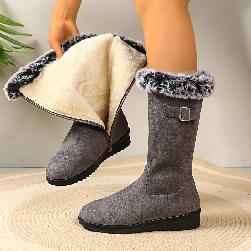 Schwarze Damenstiefel mit Kunstfellkragen und praktischem Reißverschluss - 4 - Annoboutique