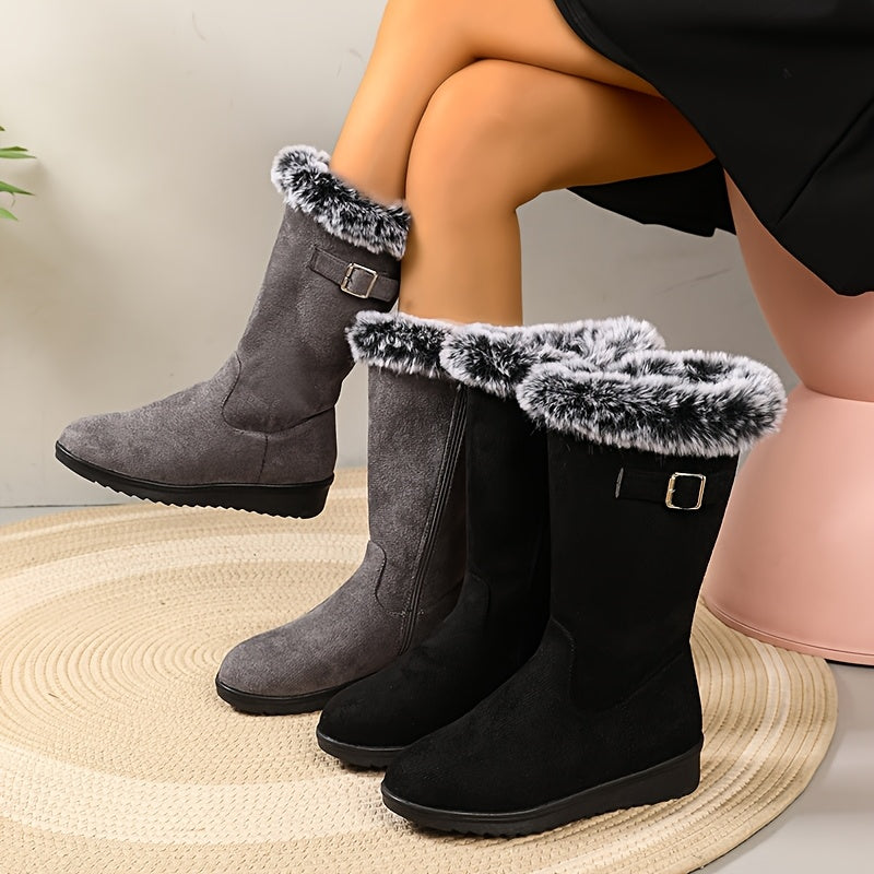 Schwarze Damenstiefel mit Kunstfellkragen und praktischem Reißverschluss - 5 - Annoboutique