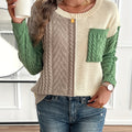 Zweifarbiger Pullover Damen mit Zopfstruktur und Rundhalsausschnitt - 1 - Annoboutique