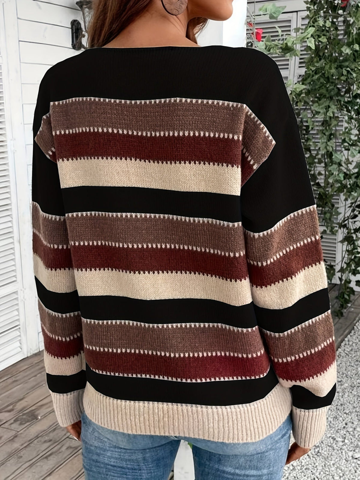 Damen Pullover mit gestreiftem Design und Rundhalsausschnitt - 7 - Annoboutique