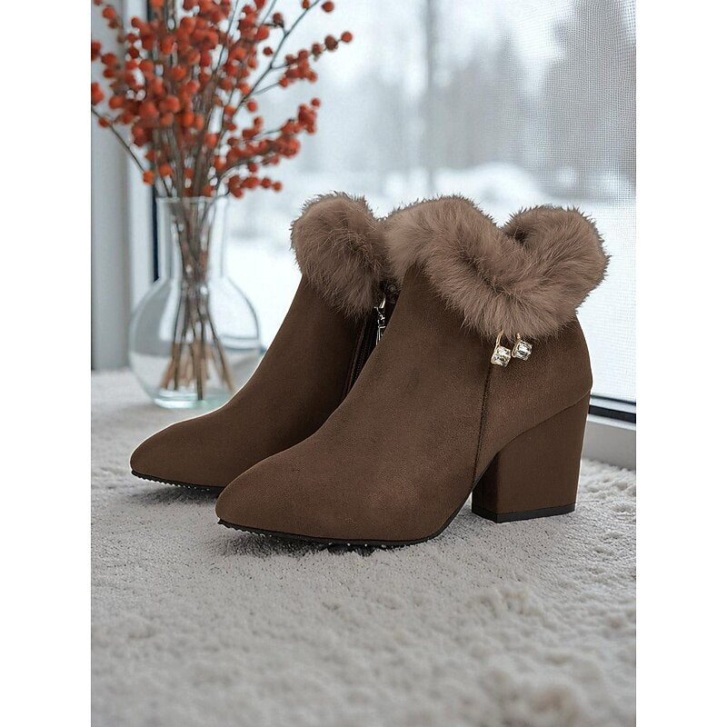 Stiefeletten Damen mit Kunstfellkragen und blockiertem Absatz - 1 - Annoboutique