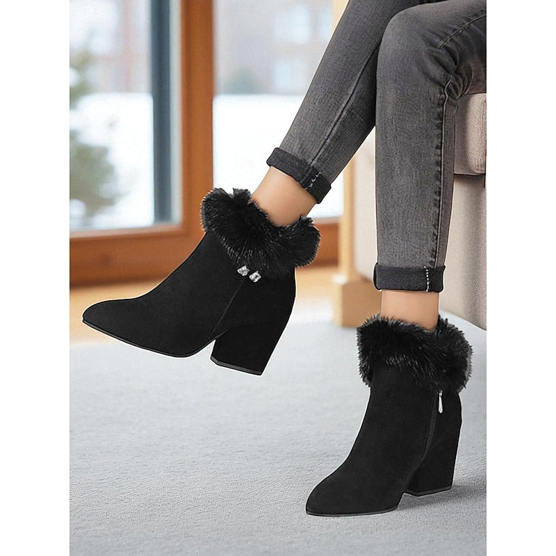 Stiefeletten Damen mit Kunstfellkragen und blockiertem Absatz - 2 - Annoboutique
