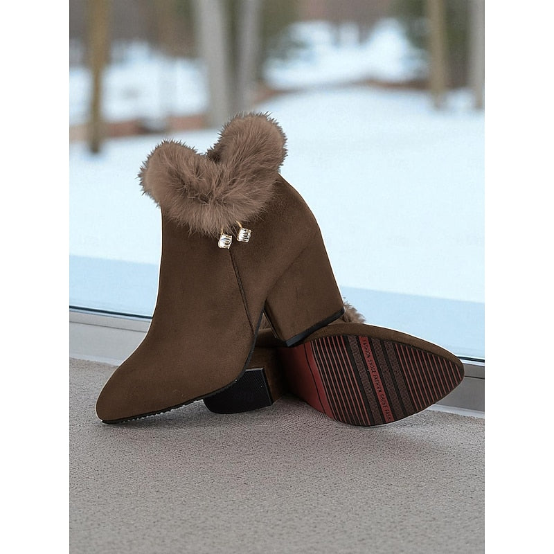 Stiefeletten Damen mit Kunstfellkragen und blockiertem Absatz - 3 - Annoboutique