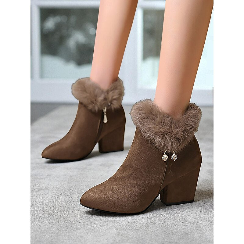 Stiefeletten Damen mit Kunstfellkragen und blockiertem Absatz - 4 - Annoboutique