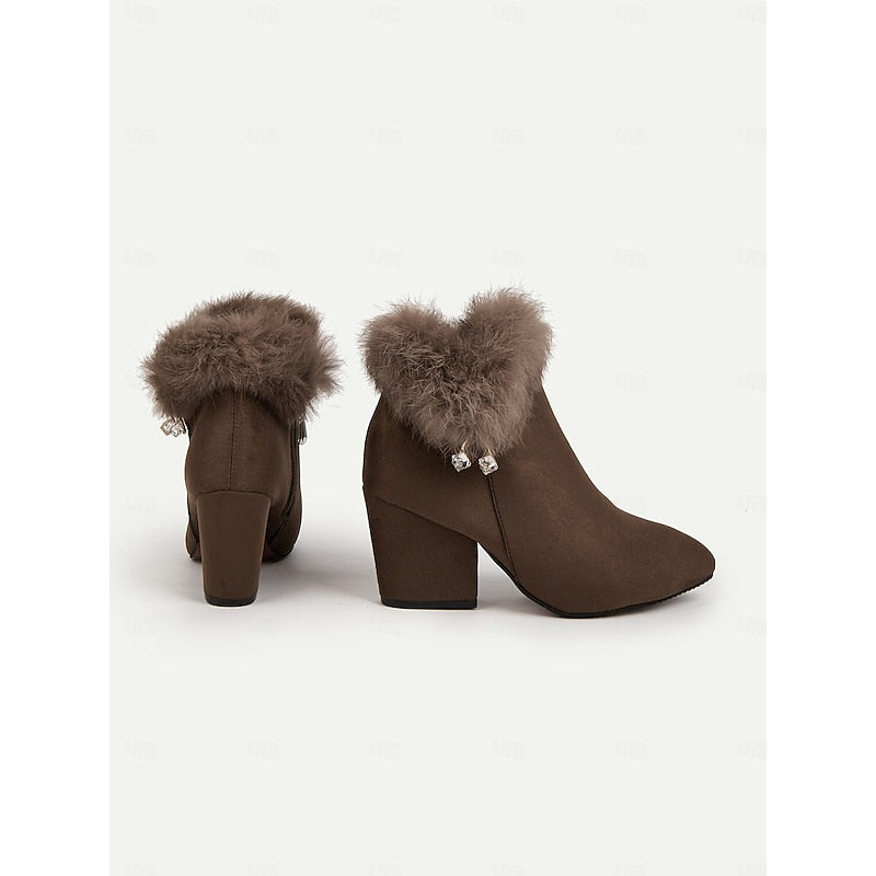Stiefeletten Damen mit Kunstfellkragen und blockiertem Absatz - 7 - Annoboutique