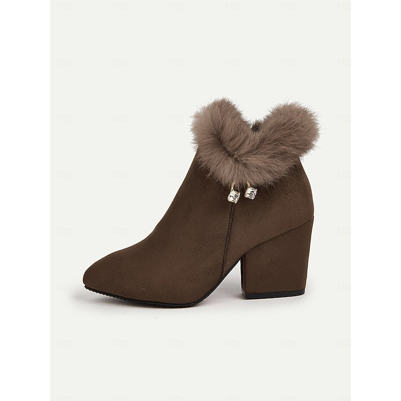 Stiefeletten Damen mit Kunstfellkragen und blockiertem Absatz - 8 - Annoboutique