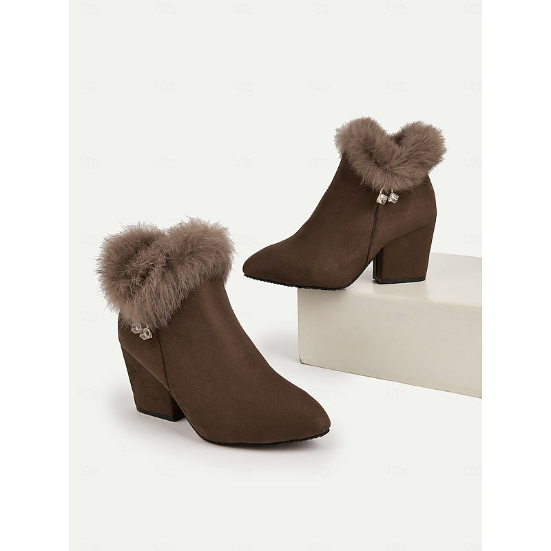 Stiefeletten Damen mit Kunstfellkragen und blockiertem Absatz - 9 - Annoboutique
