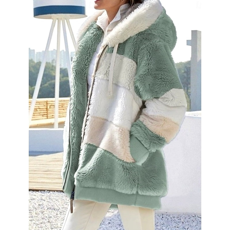 Damen Jacke mit Kapuze in modernem Farbblock-Design und Reißverschluss - 1 - Annoboutique
