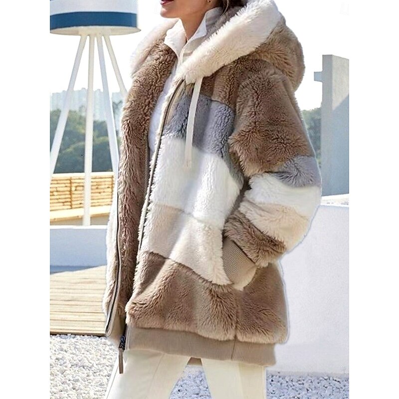 Damen Jacke mit Kapuze in modernem Farbblock-Design und Reißverschluss - 3 - Annoboutique