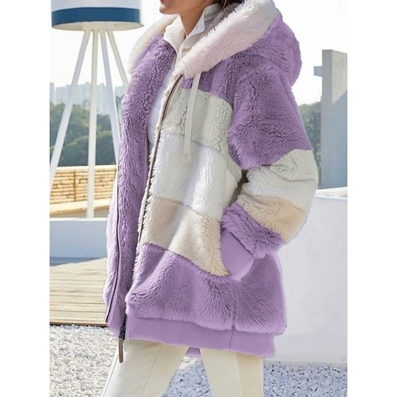 Damen Jacke mit Kapuze in modernem Farbblock-Design und Reißverschluss - 5 - Annoboutique