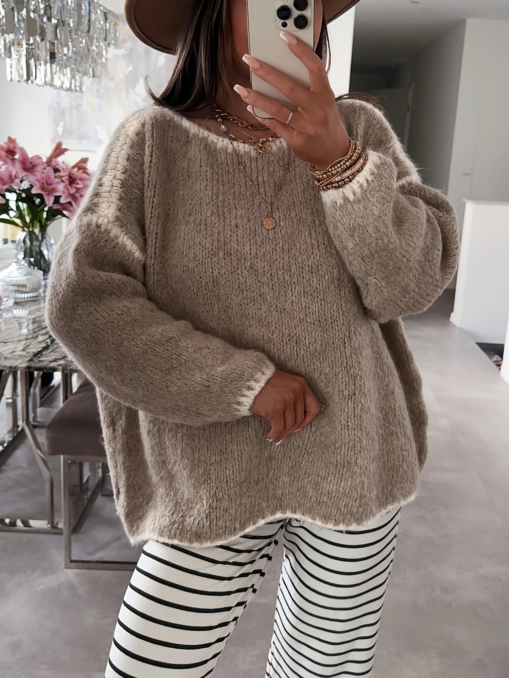 Damen Pullover mit weitem U-Boot-Ausschnitt und lässiger Passform - 4 - Annoboutique