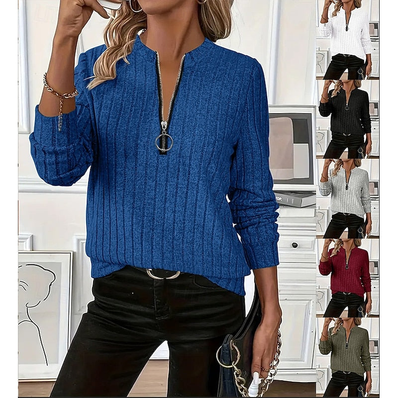 Pullover Damen mit Stehkragen und Reißverschluss, langarm - 1 - Annoboutique
