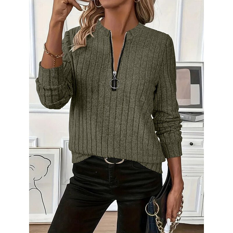 Pullover Damen mit Stehkragen und Reißverschluss, langarm - 4 - Annoboutique
