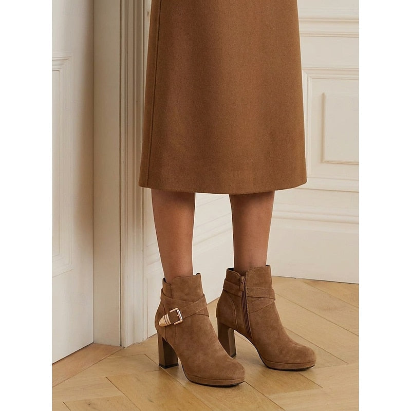 Stiefeletten Damen mit Blockabsatz und dekorativer Schnalle - 9 - Annoboutique