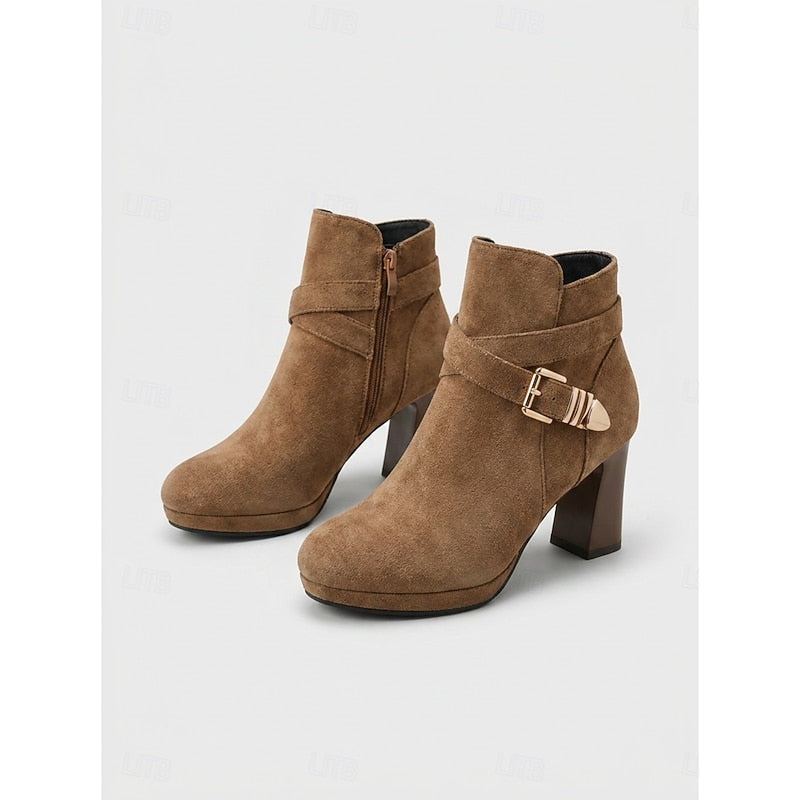 Stiefeletten Damen mit Blockabsatz und dekorativer Schnalle - 10 - Annoboutique