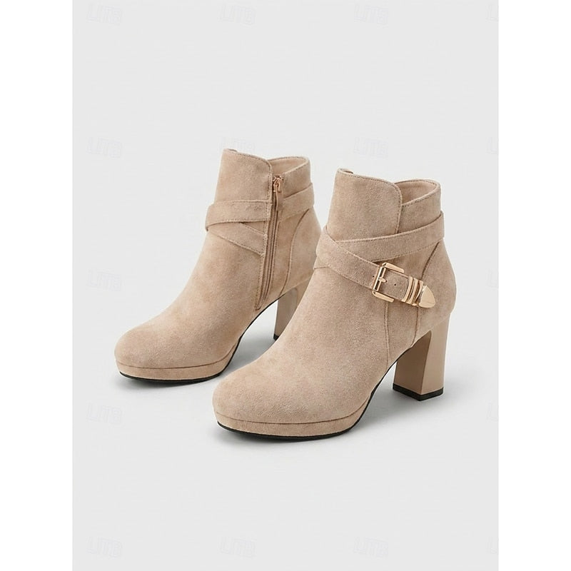Stiefeletten Damen mit Blockabsatz und dekorativer Schnalle - 11 - Annoboutique