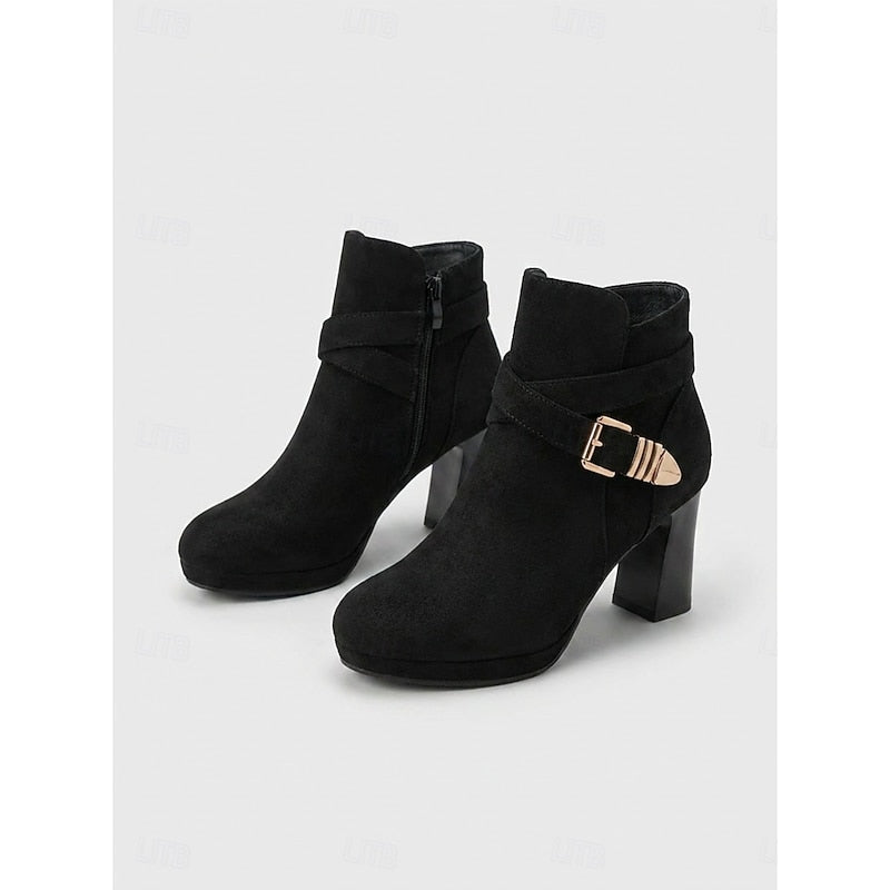 Stiefeletten Damen mit Blockabsatz und dekorativer Schnalle - 12 - Annoboutique