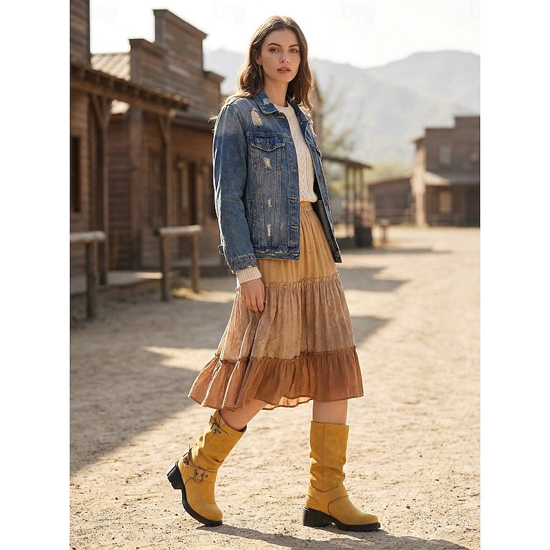 Biker Boots Damen mit Vintage-Schnalle und robustem Blockabsatz - 3 - Annoboutique