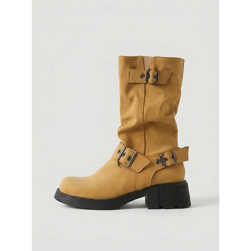 Biker Boots Damen mit Vintage-Schnalle und robustem Blockabsatz - 6 - Annoboutique