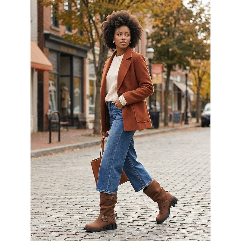 Biker Boots Damen mit Vintage-Schnalle und robustem Blockabsatz - 12 - Annoboutique