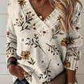 Damen Pullover mit V-Ausschnitt und floralem Muster in Beige - 1 - Annoboutique