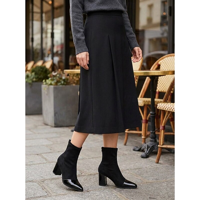 Damen Stiefeletten mit Blockabsatz und glänzender Schuhspitze - 2 - Annoboutique