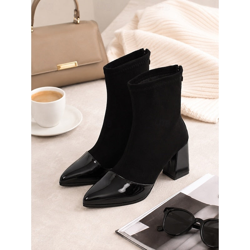 Damen Stiefeletten mit Blockabsatz und glänzender Schuhspitze - 3 - Annoboutique