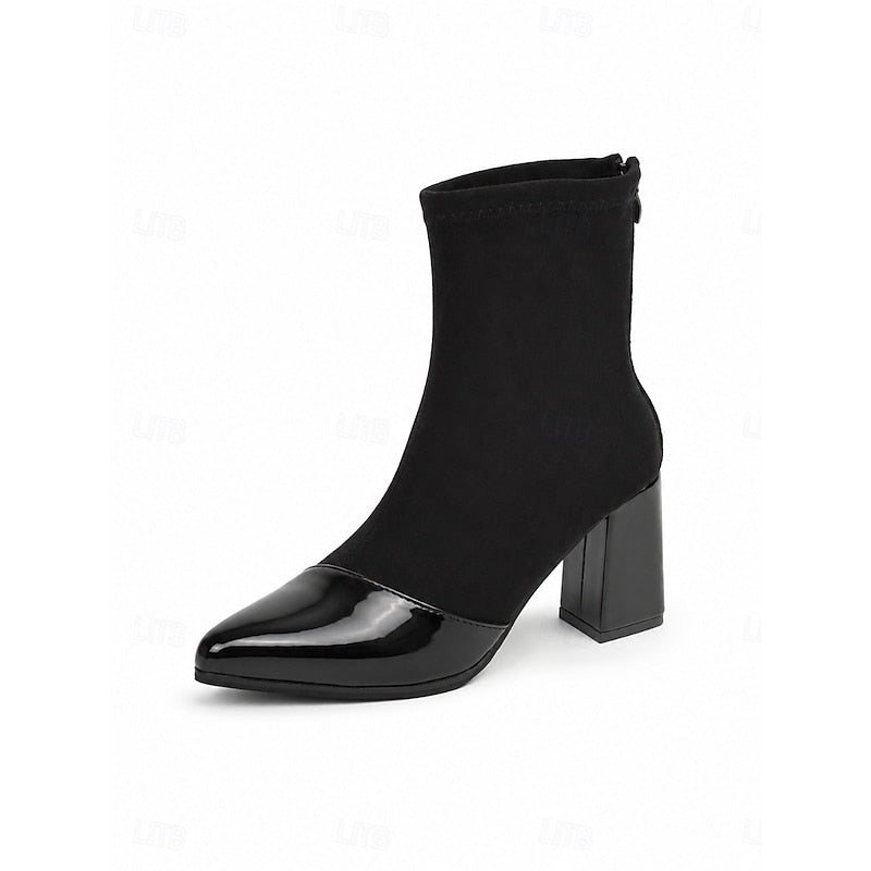 Damen Stiefeletten mit Blockabsatz und glänzender Schuhspitze - 5 - Annoboutique
