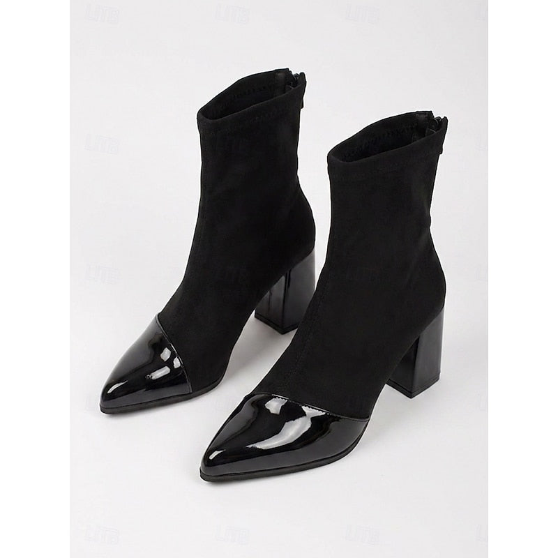 Damen Stiefeletten mit Blockabsatz und glänzender Schuhspitze - 6 - Annoboutique