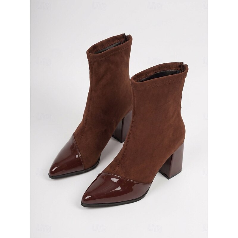 Damen Stiefeletten mit Blockabsatz und glänzender Schuhspitze - 7 - Annoboutique