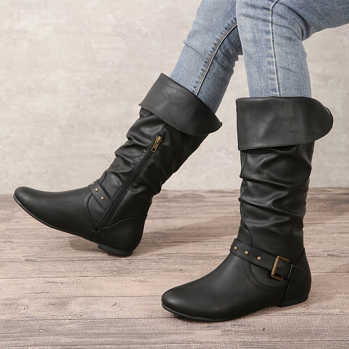 Stiefel Damen mit Wickeldesign und seitlichem Reißverschluss - 12 - Annoboutique