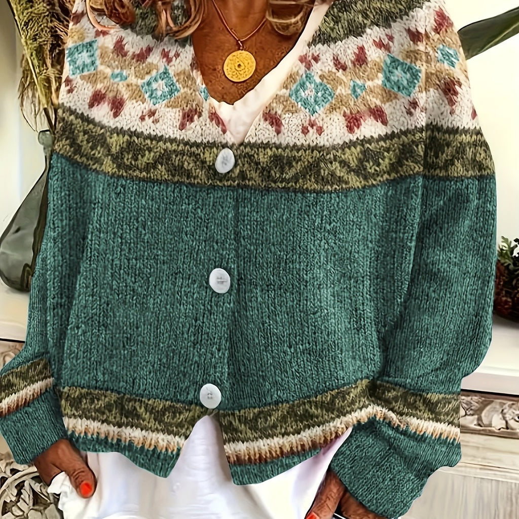 Damen Cardigan mit V-Ausschnitt und verspieltem Muster - 5 - Annoboutique