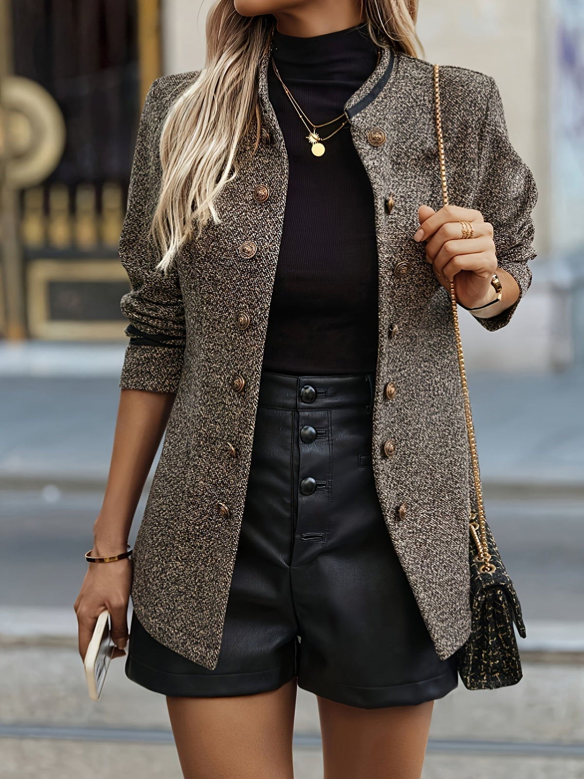 Blazer Damen mit Stehkragen und Knopfleiste für einen eleganten Look - 3 - Annoboutique