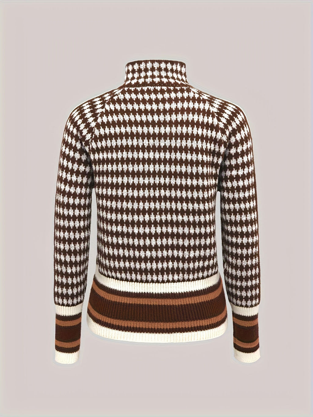 Modischer Damen Pullover mit Stehkragen und Reißverschluss im Karomuster - 2 - Annoboutique
