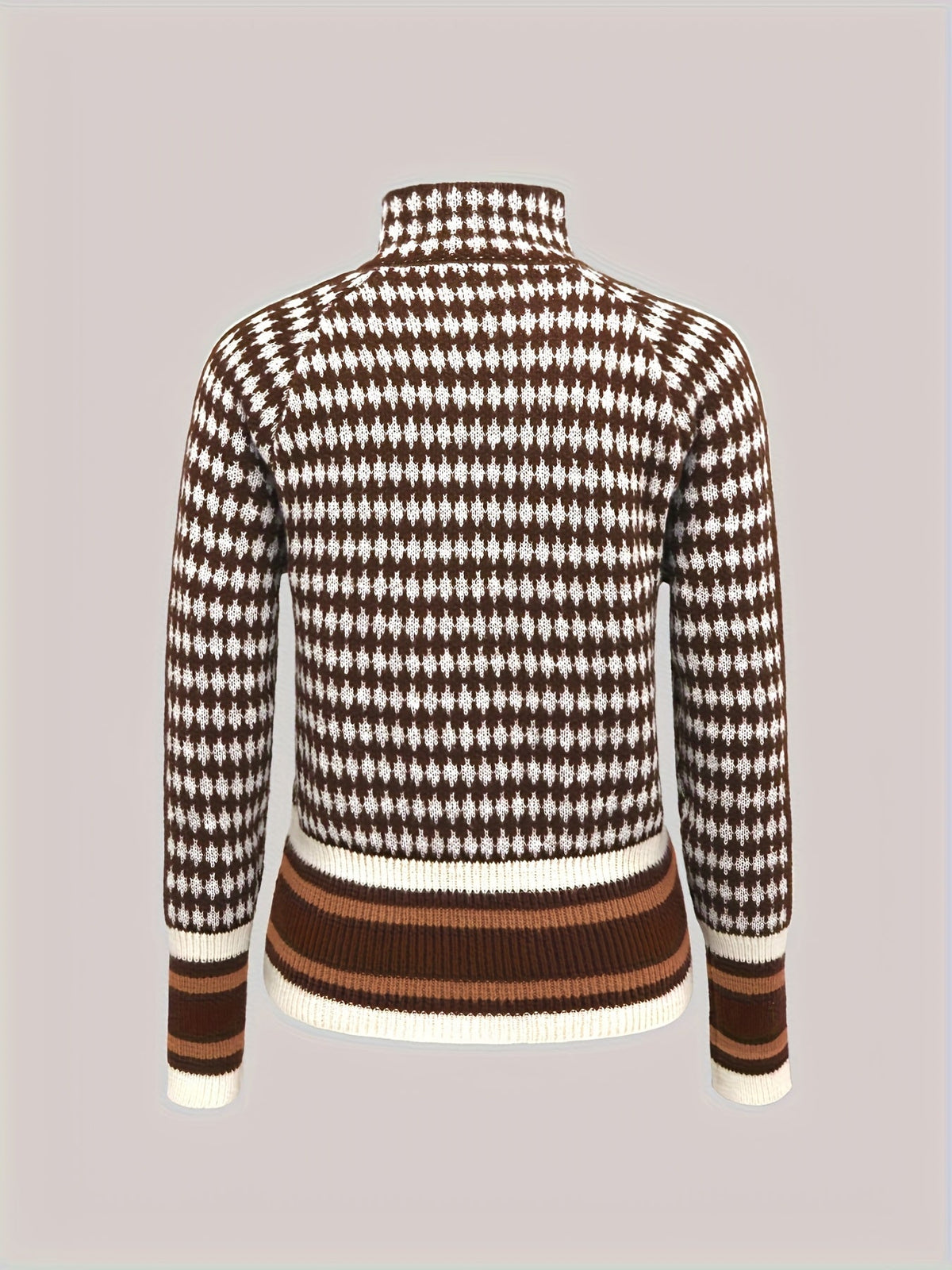 Modischer Damen Pullover mit Stehkragen und Reißverschluss im Karomuster - 2 - Annoboutique