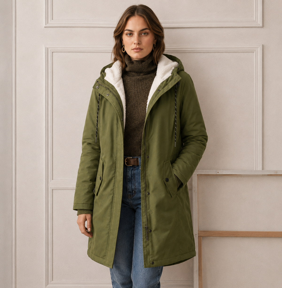 Damen Winterjacke mit Kapuze und praktischen Taschen - 6 - Annoboutique