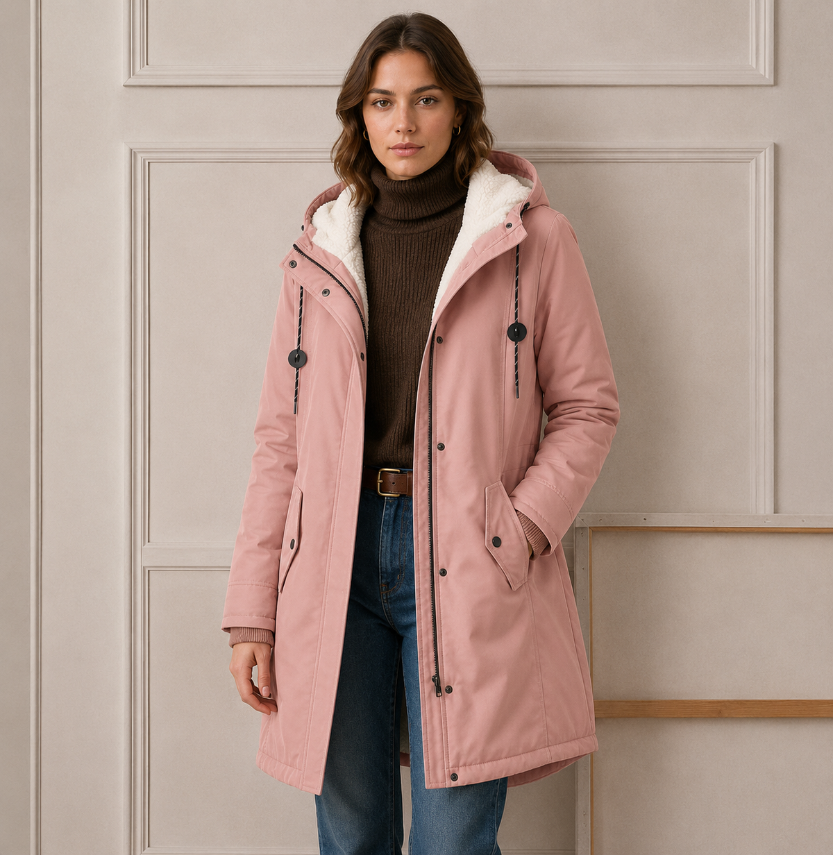 Damen Winterjacke mit Kapuze und praktischen Taschen - 7 - Annoboutique