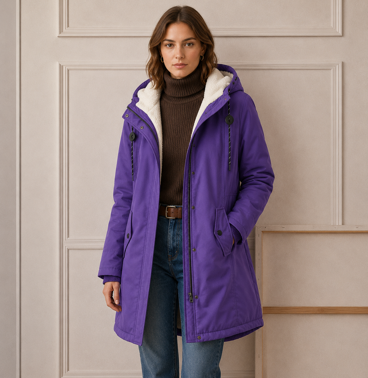 Damen Winterjacke mit Kapuze und praktischen Taschen - 8 - Annoboutique