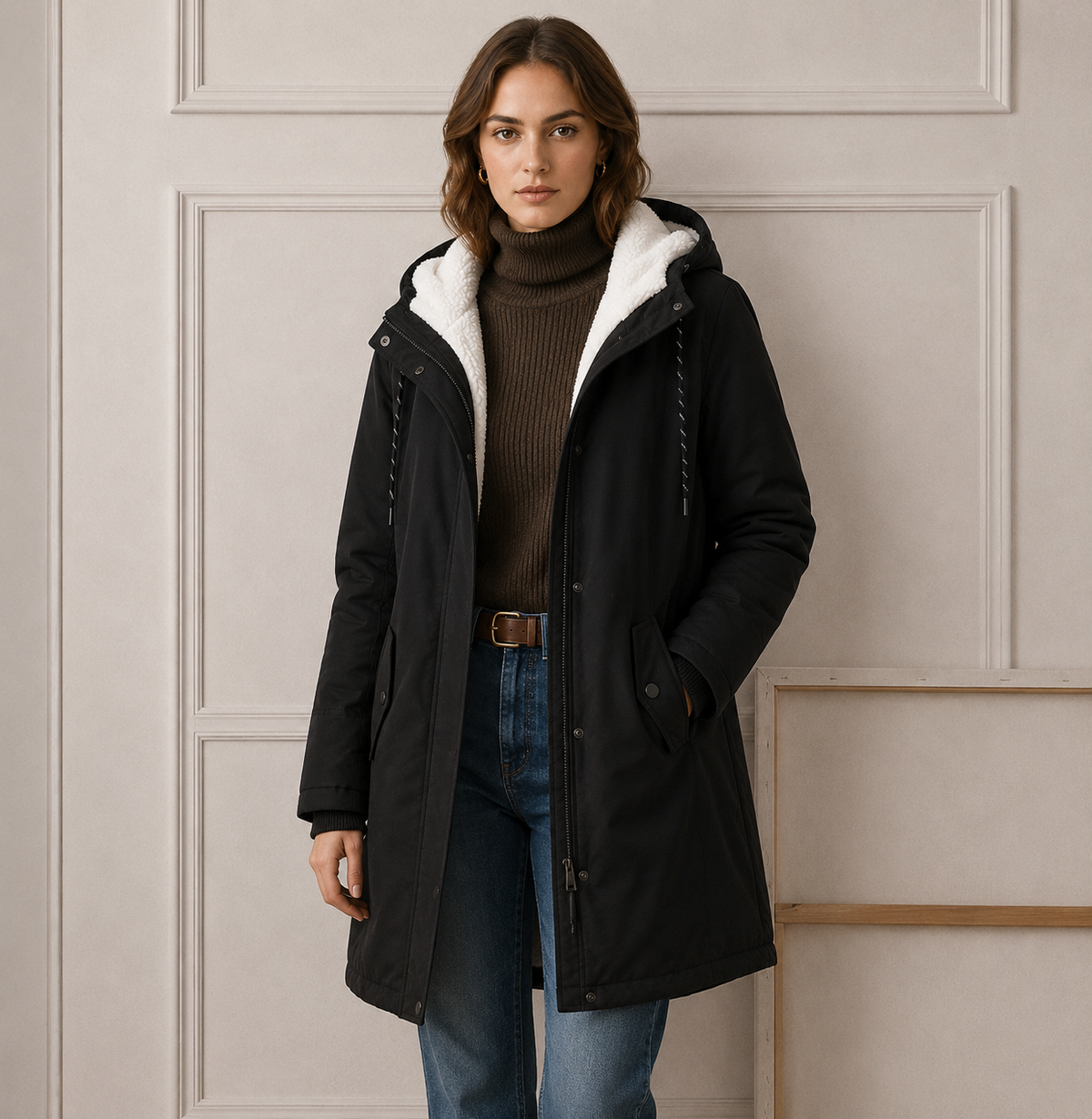 Damen Winterjacke mit Kapuze und praktischen Taschen - 9 - Annoboutique