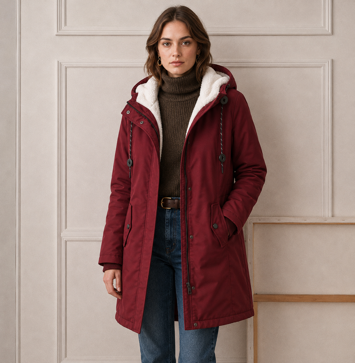 Damen Winterjacke mit Kapuze und praktischen Taschen - 10 - Annoboutique